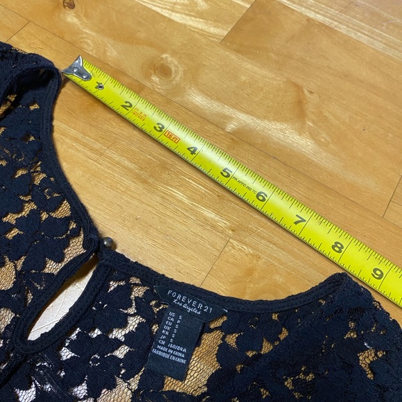 Forever 21 Black Lace Dress Overlay with cross-stitch red rose design - Picture 6 of 16